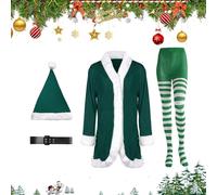 Déguisement de Madame Noël pour les Femmes | Tenue De Cosplay Pour Les Fêtes,Costume En Velours De Madame Père Noël Avec Une Ceinture, Un Chapeau Et Des Collants Rayés - Pour Les Fêtes De Vacances Les