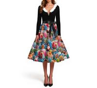 Deguisement de Noel Christmas Fete Bal Tenue de Fete Femme Grande Taille Fête Mere Soiree Gala Lutin Nouvel Hiver Robe de Soiree Chic Glamour Robe Noel Femme Enceinte L