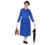 DÉGUISEMENT DE NOUNOU VICTORIEN POUR DAME + CHAPEAU MELON + SAC PERSONNAGE DE FILM TV LIVRE SEMAINE VESTE BLEUE AVEC COL BLANC ATTACHÉ, NOEUD PAPILLON ROUGE ET JUPE LONGUE BLEUE (GRAND)