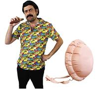 DÉGUISEMENT DE PABLO ESCOBAR - CHEMISE HAWAÏENNE JAUNE + PERRUQUE + MOUSTACHE + CIGARE + VENTRE GONFLABLE - PARFAIT POUR LES FILMS TÉLÉVISÉS DÉGUISEMENT DE SEIGNEUR DE DROGUE - TAILLE: PETIT