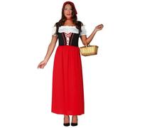 Déguisement de paysanne rouge - Médiéval - Femme - Bandeau, gilet et robe