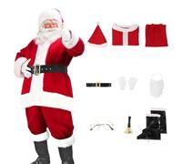 Déguisement de Père Noël pour Adulte - Ensemble 6 Pièces Complet Incluant Veste, Pantalon, Ceinture, Chapeau, Barbe, Gants pour Un Cosplay Réussi