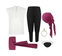 Déguisement de Pirate pour Hommes | Tenue de Cosplay Médiévale Renaissance pour Halloween,Ensemble Chemise, Pantalon Et Ceinture Pour Halloween, Cosplay, Anniversaire, Séance Photo, Scène, Fête, Carna