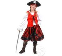 Déguisement Pirate Fille - Rouge & Noir - Taille 140cm - Costume 4 Pièces