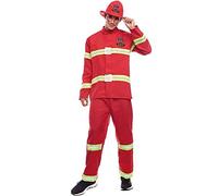 Déguisement de pompier pour homme avec bonnet, taille adulte S à L, costume de carnaval pour homme, professions uniques, rouge, défilés de théâtre