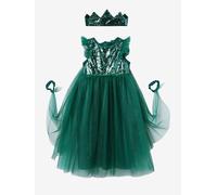 Déguisement de princesse avec voile et couronne vert émeraude 5/7A