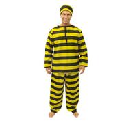 P’TIT CLOWN - 86511 - Déguisement Prisonnier Noir et Jaune - Costume pour Adulte - Parfait pour Carnaval, Fêtes Costumées et Évènements à Thème - Polyester - Taille S/M