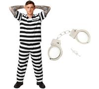 Déguisement de prisonnier unisexe pour adulte - Noir et blanc rayé et poignets - Taille S