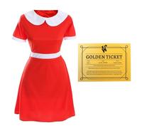Déguisement de Roald Dahl pour femme | Robe rouge, col blanc, accessoire de ticket doré, journée mondiale du livre, Roald Dahl Day, ensemble de déguisement
