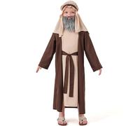 Déguisement de Saint Joseph pour Enfants Garçon 3 PCS Costume de Berger Comprend Tunique Coiffe Barbe Costume de Crèche de Noël Pantomime Personnage Biblique Thème de Noël Dress Up (Brown, 5-6 Years)