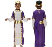 Déguisement de Saint Joseph pour Enfants Garçon Coiffe Tunique Crèche Personnage Biblique Costumes de Noël et Nouvel An Déguisements Messie Prophète Crèche Noël Nativité (Purple-C, 10-13 Years)