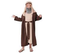 Déguisement de Saint Joseph pour Garçon Enfants Tenue de Foire Historique pour Noël et Nouvel an Comprend Tunique Foularde et Barbe Costume Crèche Les Citadins (Brown, 5-6 Years)