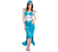 Déguisement de Sirène adulte CHAKS - Robe complète et coiffe - Tissu de belle qualité - Bleu