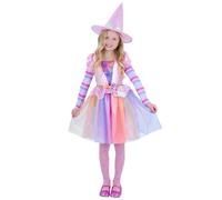 Déguisement De Sorcière Arc-En-Ciel Pastel Fille - Taille: 4-6 Ans (115/128 Cm) Rose