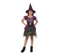 Déguisement de sorcière d'halloween pour Filles-Ensemble Robe et Chapeau pour Enfants-Tenue de Spectacle de fête d'halloween-Tenue de sorcière pour Filles de 4 à 10 Ans (Purple-6-8 Years)
