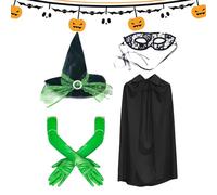 Déguisement de sorcière Elphaba - Déguisement de sorcière maléfique pour filles Halloween Kidches Fancy Dress Fancy Disk - Gants verts pour chapeau sorcière pour vacances