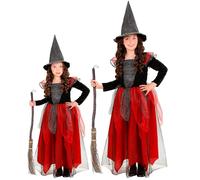 Déguisement Sorcière Noire Et Rouge Fille Halloween 8 À 10 Ans Rouge