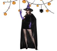 Déguisement de Sorcière pour Femmes Adultes | Set de Chapeau de Sorcière,Accessoires pour Halloween: Masque en Dentelle, Chaussettes, Cape et Chapeau pour Performances Scéniques,