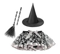 Déguisement de Sorcière pour Filles - Ensemble Robe De Sorcière Pour Petites Filles 3 Pièces - Tenue avec Chapeau Balai Accessoires pour Cosplay Photographie Anniversaire Mascarade Fête Déguisement
