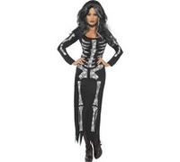 Smiffy's Costume de squelette – robe fourreau manches longues – Noir – Halloween, Carnaval