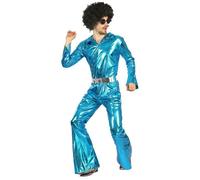 Deguisetoi Déguisement Disco Homme - Combinaison et Ceinture - Bleu S - 100% Polyester