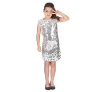 Deguisetoi Déguisement disco fille Robe à paillettes Argenté/gris S 4-6 ans (110-120 cm)
