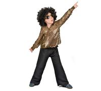 DEGUISE TOI - Déguisement disco garçon paillettes or - Top - Pantalon - L 10-12 ans (130-140 cm) - Noir - Déguisements enfants - 100% polyester - Lavage à la main - Carnaval