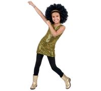 DEGUISE TOI - Déguisement disco paillettes or fille - Robe - Serre-tête - 7-9 ans (M) - Doré - Déguisements enfants - 100% Polyester - Lavable à la main - Carnaval