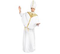 DEGUISE TOI - Déguisement évêque blanc homme - Haut - Jupe - Coiffe - L - Blanc - Déguisements adultes - 100% polyester - Laver à la main - Carnaval