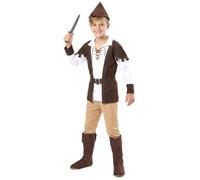 DEGUISE TOI - Déguisement garçon des bois marron et beige - Haut - Pantalon - Sur-bottes - Ceinture - Chapeau - L 10-12 ans (130-140 cm) - Marron - Déguisements enfants - 100% Polyester - Lavage à