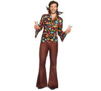 DEGUISE TOI - Déguisement hippie homme - Haut - Pantalon - M - Marron - Déguisements adultes - 100% Polyester - Laver à la main - Carnaval
