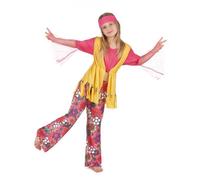 DEGUISE TOI - Déguisement hippie muticolore fille - Bandeau - Pantalon - Haut - S 4-6 ans (110-120 cm) - Rose - Déguisements enfants - 100% Polyester - A la main - Carnaval