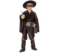 DEGUISE TOI - Déguisement justicier masqué noir garçon - Haut - Pantalon - Ceinture - Sur-bottes - Cape - Chapeau - Masque - L 10-12 ans (130-140 cm) - Noir - Déguisements enfants - 100%