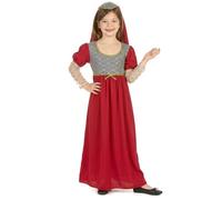 DEGUISE TOI - Déguisement médiéval fille - Robe - Coiffe - S 4-6 ans (110-120 cm) - Rouge - Déguisements enfants - 100% Polyester - Lavage à la main - Carnaval