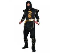 DEGUISE TOI - Déguisement ninja noir et doré homme - Combinaison à capuche - Armure - Masque - Ceinture - Jambières - L - Noir - Déguisements adultes - 100% Polyester - Laver à la main - Carnaval