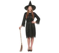DEGUISE TOI - Déguisement noir sorcière femme Halloween - Robe - Ceinture - Chapeau pointu - Taille Unique (40) - Noir - Déguisements adultes - 100% Polyester - A la main - Halloween