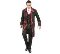 DEGUISE TOI - Déguisement vampire chic homme Halloween - Veste longue - Pantalon - Ceinture - Faux plastron - M - Noir - Déguisements adultes - 100% polyester - A la main - Halloween