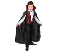 DEGUISE TOI - Déguisement vampire élégant garçon - Haut - Cape - Pantalon - XL 13-14 ans (140-152 cm) - Rouge - Déguisements enfants - 100% Polyester - Lavage à la main - Halloween