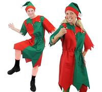 Déguisement d'elfe de Noël pour adulte - Rouge et vert - Pour homme et femme - Avec grelots attachés + chapeau d'elfe assorti - Taille L