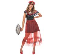 DEGUISE TOI - Déguisement Dia de los Muertos femme - Robe - Coiffe - XS - Noir - Déguisements adultes - 100% Polyester - Lavage à la main - Halloween