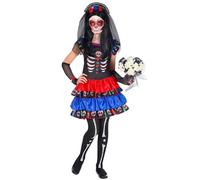 Déguisement Dia De Los Muertos Rouge Et Bleu Enfant - Taille: 5-7 Ans (128 Cm) Multicolore