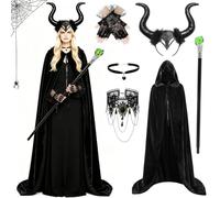 Deguisement Diable Femme,6 Pièces Deguisement Halloween Carnaval Cosplay | Déguisement de Diable pour Femmes,Cape Noir Cornes Diable Collier,pour Le Carnaval,Mardi Gras,SoiréE à Thème,Halloween