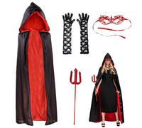 Deguisement Diable Femme, Halloween Deguisement Femme Diable, Deguisement Vampire Femme avec Baton du Diable, Cache-œil en Dentelle et Gants en Dentelle Costume Carnaval Deguisement Carnaval Adulte