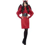 Smiffys Costume diable économique, avec robe, ailes, ceintureet cornes Halloween, Carnaval