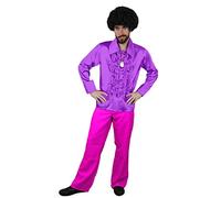 Déguisement disco années 70 pour homme - T-shirt disco funky violet avec pantalon rose évasé - Taille XXL - Taille pantalon : S/M