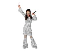 Déguisement disco argent fille ATOSA - robe blanche à ronds lamés + pattes d'éléphant, dès 5 ans 11 ans