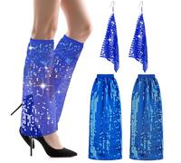 Déguisement Disco Femme 2pcs, Jambières Disco Femme Brillant Avec Paillettes Boucles D'oreilles Abba Glitter Lunette Discos Jambières à Paillettes Set Discos Leg Warmer pour les Filles Femmes (Navy)