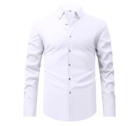 Deguisement Disco Homme - Chemise À Manches Longues À Boutons Brillants Noirs pour Hommes Chemise Décontractée Élastique pour Le Printemps Et L'Automne Nouveau Haut (White M)