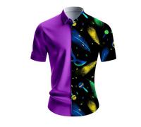 Déguisement Disco Homme - Chemise À Manches Longues pour Style Hawaïen Décontractée avec Impression 3D pour L'Automne (Purple S)