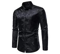 Deguisement Disco Homme Chemises Mardi Gras Rétro Années 80 Fête Carnaval Costume Chemise Hawaienne Col Mao À Paillettes Style Manches Courtes,polo Shirts Revers Brillant Des 70, 1-Le noir XXL